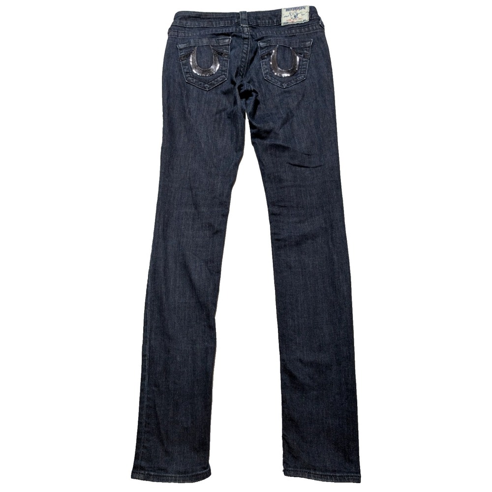TRUE RELIGION SKINNY Women 27 Embellished Stretch‎ Denim Blue Jeans Made In USA